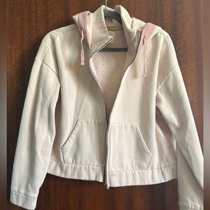 Cream and Pink Zip-Up Hoodie
